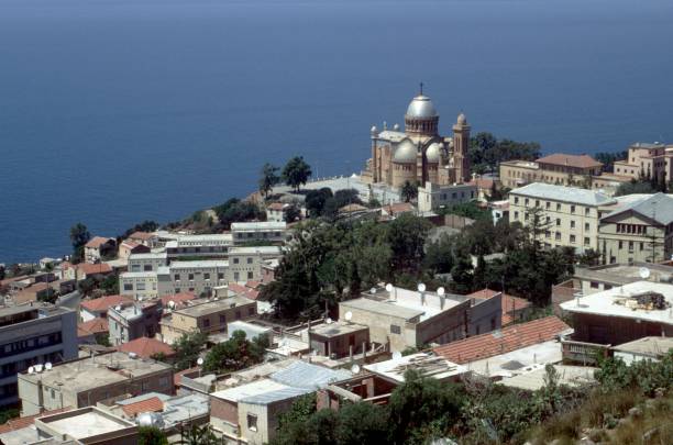 Notre Dame d'Afrique, a Catholic basilica in Algiers, Algeria, overlooking the Mediterranean  Sea