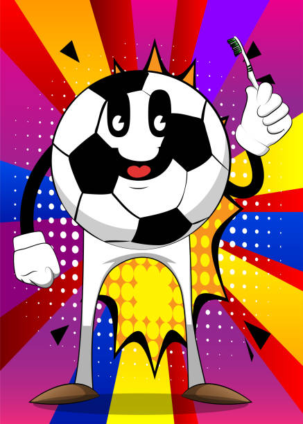 fußball mit zahnbürste. - dental hygiene elegance black toothbrush stock-grafiken, -clipart, -cartoons und -symbole