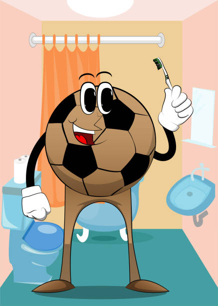 ilustraciones, imágenes clip art, dibujos animados e iconos de stock de pelota de fútbol con cepillo de dientes. - dental hygiene elegance black toothbrush