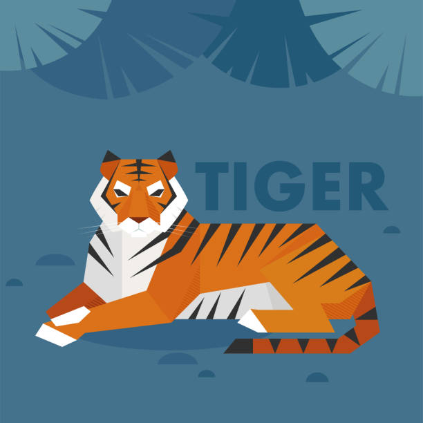 illustrations, cliparts, dessins animés et icônes de un tigre assis dans la forêt. - seated tiger