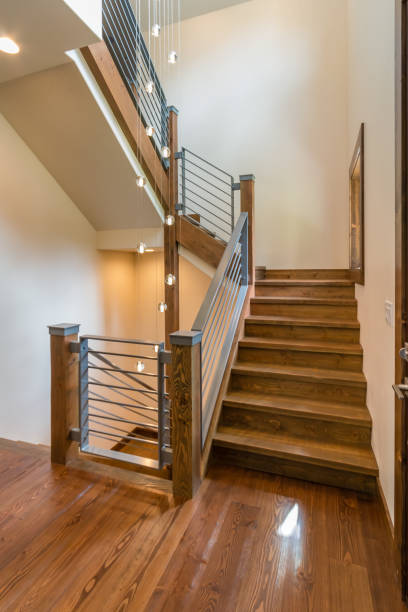 istock Modern looking staircase with metal railings 1333124189