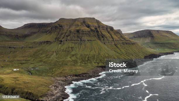 Norðradalur Coast Panorama Faroe Island Nordradalur Streymoy Island Stock Photo - Download Image Now