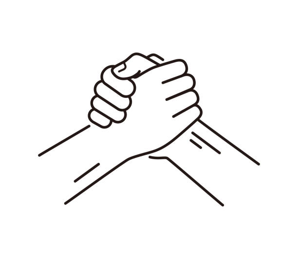 ilustrações de stock, clip art, desenhos animados e ícones de arm wrestling, shaking hands, vector illustration - wrestling sport two people people