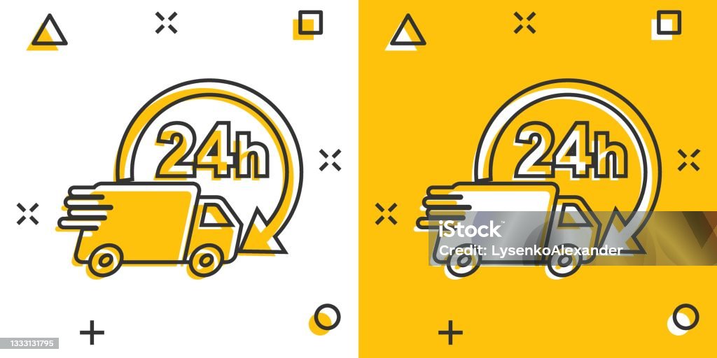 Vector Cartoon Delivery Truck 24h Icon In Comic Style 24 Hours Fast  Delivery Service Shipping Sign Illustration Pictogram Car Van Business Splash  Effect Concept Stock Illustration - Download Image Now - iStock