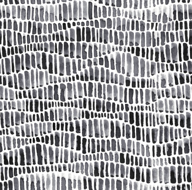 波状のパターンに配置された様々な長さの垂直手描きの短い線 - 黒インクとブラシで描かれた白と黒のシームレスなベクトルの背景 - 美しいテクスチャ効果を持つ不均一な不規則な不完全な� - pattern in nature点のイラスト素材／クリップアート素材／マンガ素材／アイコン素材