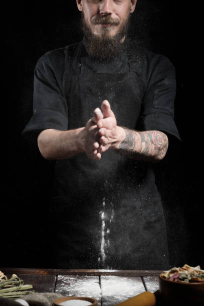 Chef making fresh dough with hands