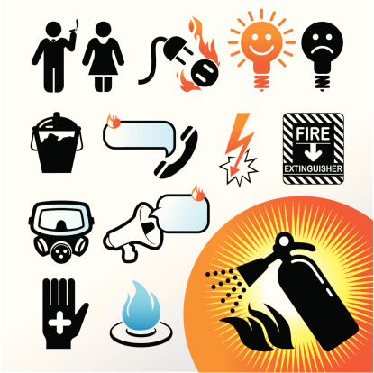 Icon Set, fire safety things on white background