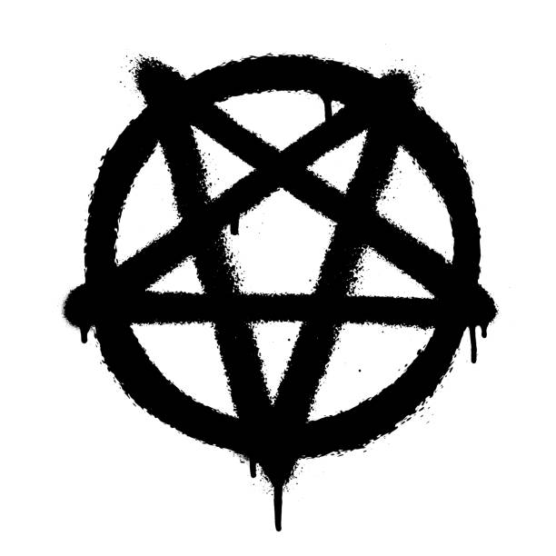 sprayed pentagram icon font graffiti with overspray in black over white. vector illustration. - 五角星 插圖 幅插畫檔、美工圖案、卡通及圖標