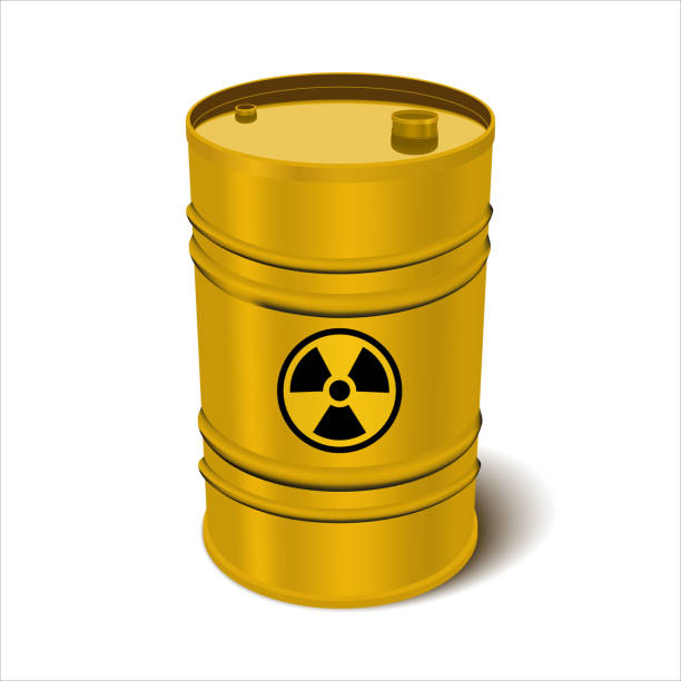 istock Toxic, radioactive waste. Yellow iron barrel isolated on white background.Vector illustration. Isolated Dump, storage. 3D rendering. 1333135729