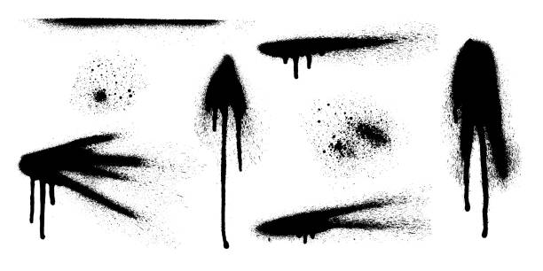 istock Set of graffiti spray banner. Vector spray paint shapes with smudges 1333135915
