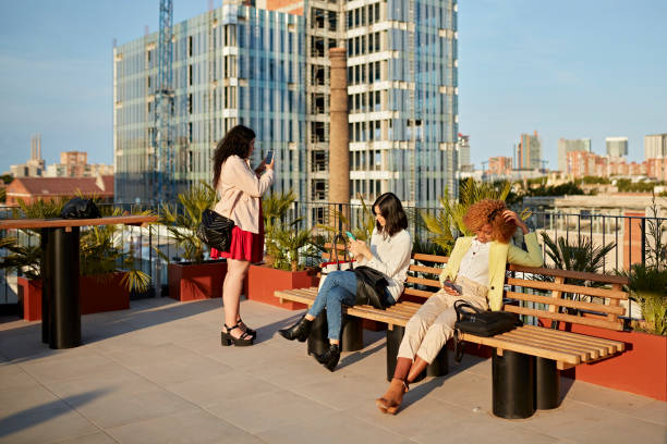 istock Women in 20s and 30s Relaxing on Building Rooftop 1333137213