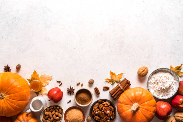 fundo de cozimento de outono - thanksgiving autumn pumpkin food - fotografias e filmes do acervo