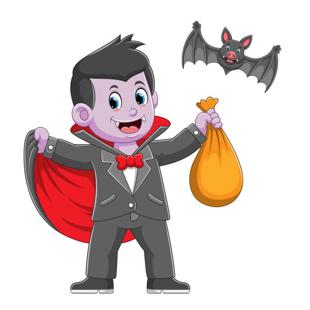 istock The vampire is using the robe and holding the golden sack beside the bat 1333139471