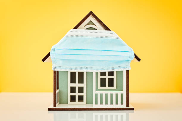 istock Model house wearing protective medical mask in yellow background 1333140811