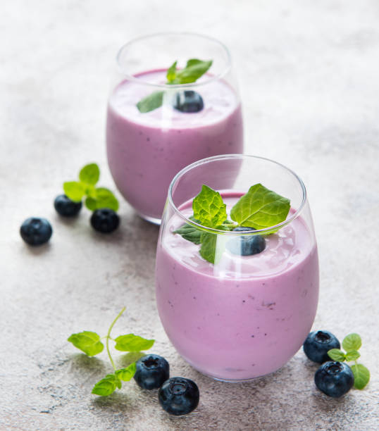 istock Glasses of blueberry yogurt with blueberries 1333140941