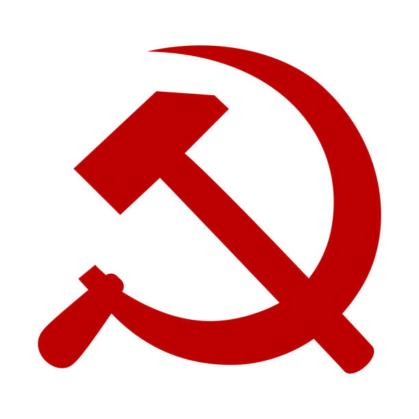ilustraciones, imágenes clip art, dibujos animados e iconos de stock de símbolo rojo del vector comunista del martillo y de la hoz - hoz y martillo