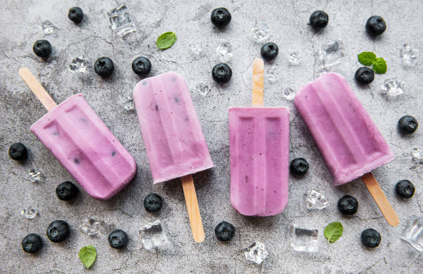 istock Ice cream popsicles from fresh organic blueberries. 1333140967