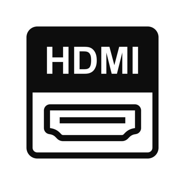 ilustraciones, imágenes clip art, dibujos animados e iconos de stock de icono de vector negro hdmi aislado en blanco - high definition television audio
