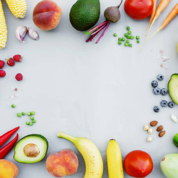 istock Flat lay with different food, organic vegetables, bio fruits, berries, nuts 1333142020