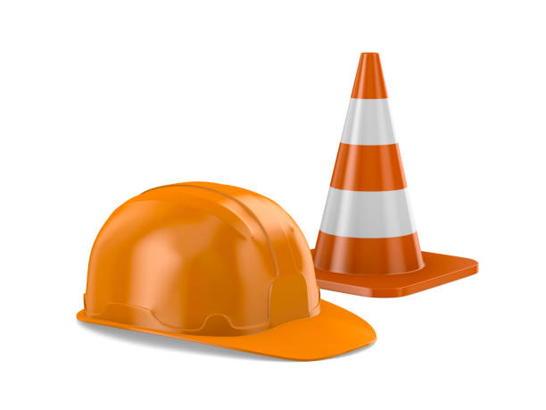 istock orange hard hat and traffic cone on white background. Isolated 3d illustration 1333142993