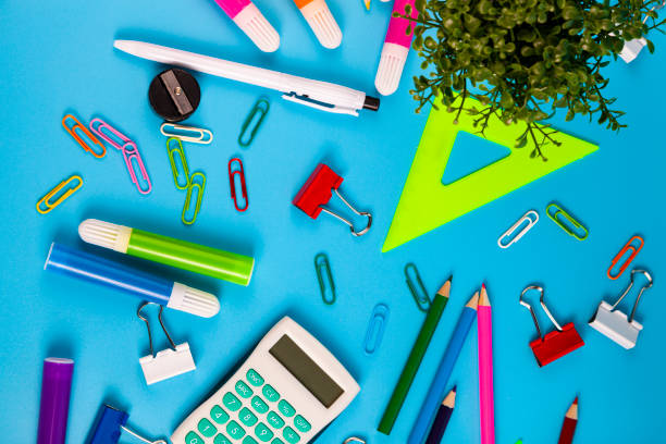 istock Stationery for school or office and a flower in a pot 1333146384