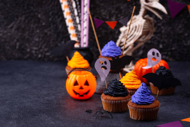 istock Halloween cupcakes with color cream 1333147556