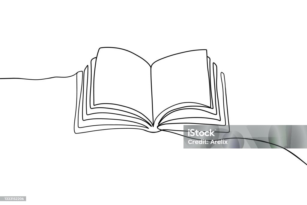 One Continuous Line Book Drawing Modern Outline Doodle Open Book