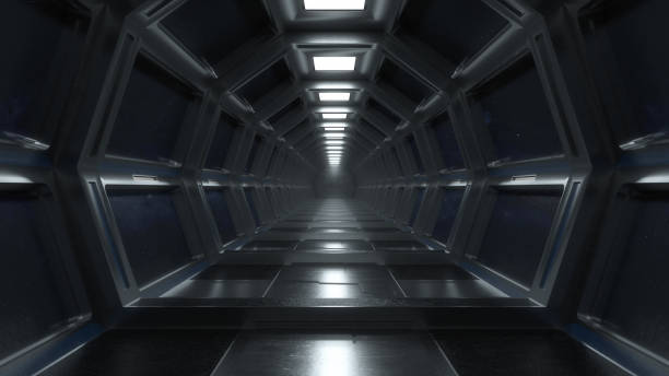 istock 3d render. Futuristic hallway. Concept of modern architecture and interior spaceship 1333153901