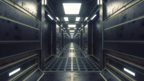 istock 3d render. Futuristic hallway. Concept of modern architecture and interior spaceship 1333154113