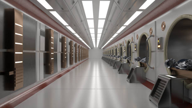 istock 3d render. Futuristic hallway. Concept of modern architecture and interior spaceship 1333154313