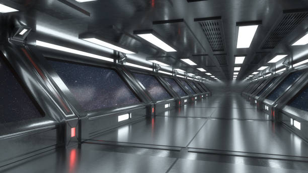 istock 3d render. Futuristic hallway. Concept of modern architecture and interior spaceship 1333154390