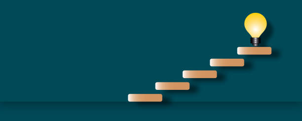 istock Yellow light bulb with stair on a green background, Ideas inspiration concepts. 1333156184