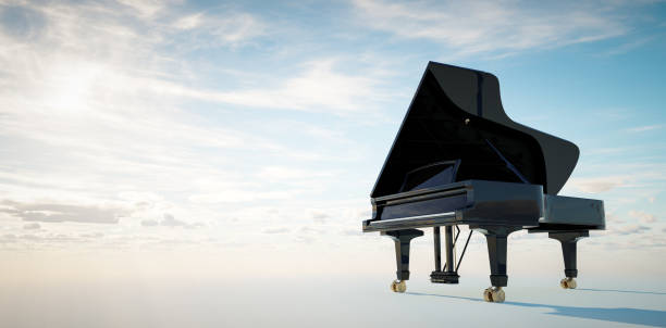 istock Grand piano on blue sky background 1333157660