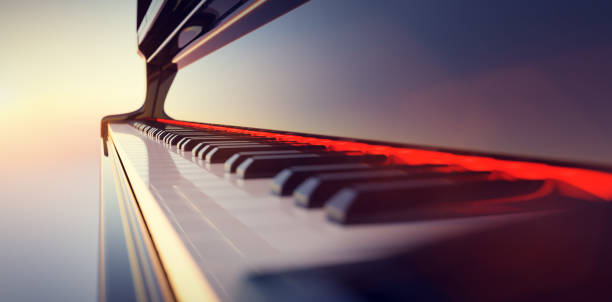 istock Grand piano keyboard on sunset sky 1333157667