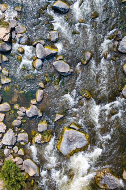 Aerial view and top view the river turbulent flow.
