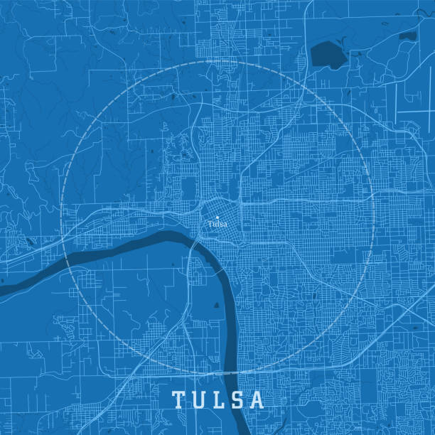 illustrazioni stock, clip art, cartoni animati e icone di tendenza di tulsa ok city vector road map blue text - oklahoma tulsa map cartography