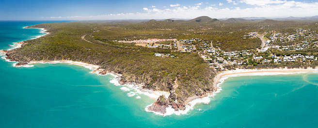 Panoramic view of the town of Agnes Water on the coast of Queensland, Australia