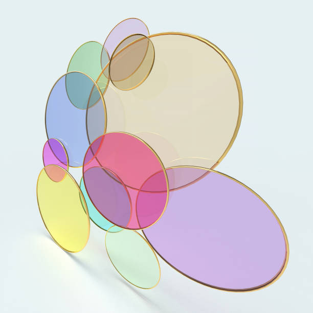 istock Colourful glass circles, perspective view. Trendy geometric abstract wallpaper, nice for mobile phone background, 3d rendering illustration. 1333160453