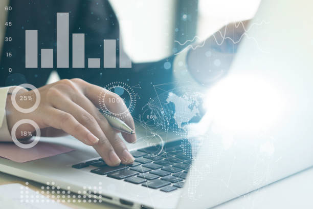 istock Businessman analyzing sales data and economic growth graph chart. Business strategy. Abstract icon. Stock market. Digital marketing. 1333160479