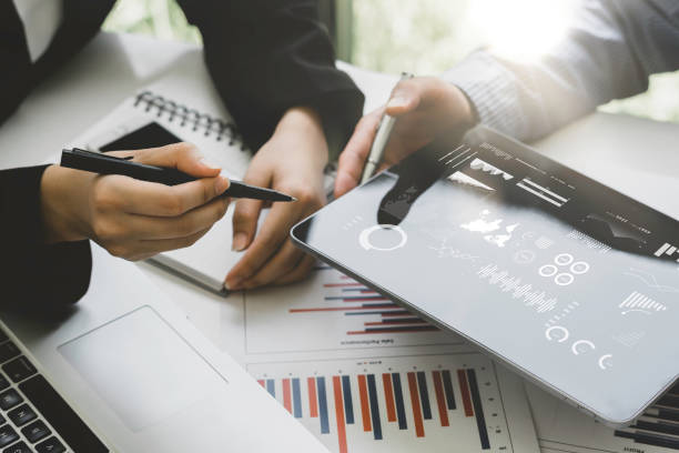 istock Businessman analyzing sales data and economic growth graph chart. Business strategy. Abstract icon. Stock market. Digital marketing. 1333160497