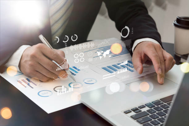 istock Businessman analyzing sales data and economic growth graph chart. Business strategy. Abstract icon. Stock market. Digital marketing. 1333160547