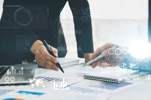 istock Businessman analyzing sales data and economic growth graph chart. Business strategy. Abstract icon. Stock market. Digital marketing. 1333160692