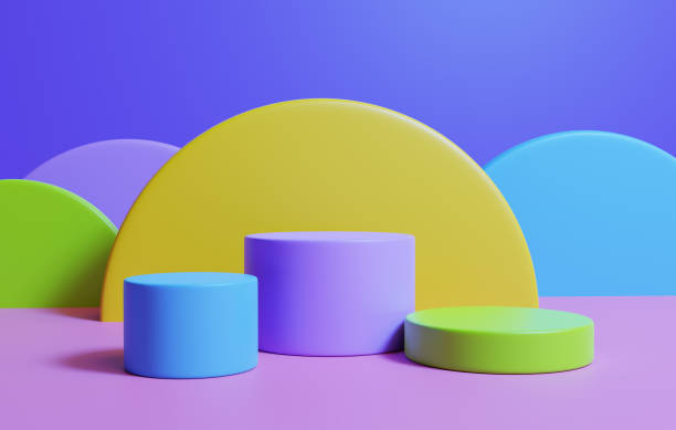 istock Colorful podium platforms against wavy background decoration for product presentation. 3D render. 1333161725