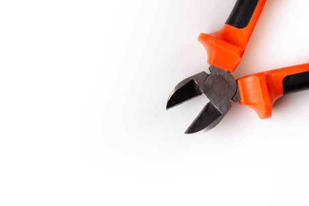Wire cutters on a white background close-up. The blade is made of metal.