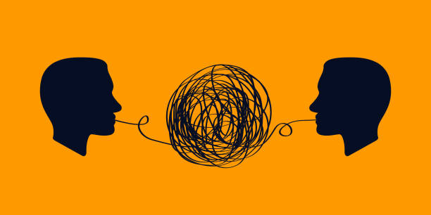 istock concept icon showing silhouette of human heads with tangled line outside. concept of misunderstanding two people. inability to come to agreement in problems business. concept of chaotic thought process, confusion, personality disorder and depression 1333163427