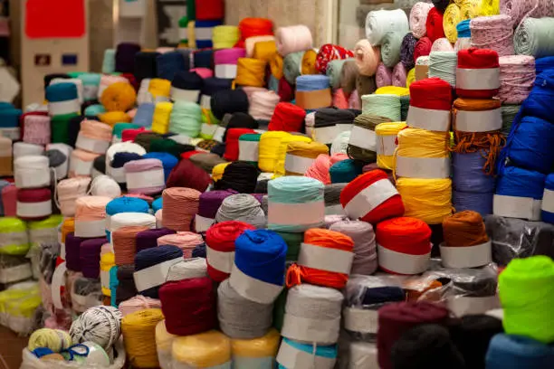 View of Wool Yarns in Various Colors