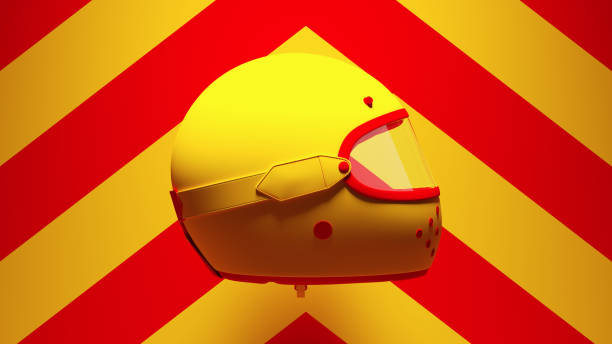 istock Yellow Red Motorcycle Helmet with Yellow an Red Chevron Background Side View 1333167120