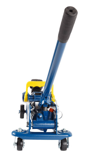 istock blue hydraulic car jack isolated on white background, lowered 1333167692