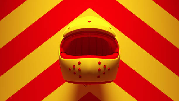 istock Yellow Red Motorcycle Helmet with Yellow an Red Chevron Background Front View 1333167831