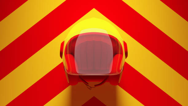 istock Yellow Red Motorcycle Helmet with Yellow an Red Chevron Background Front View 1333169710